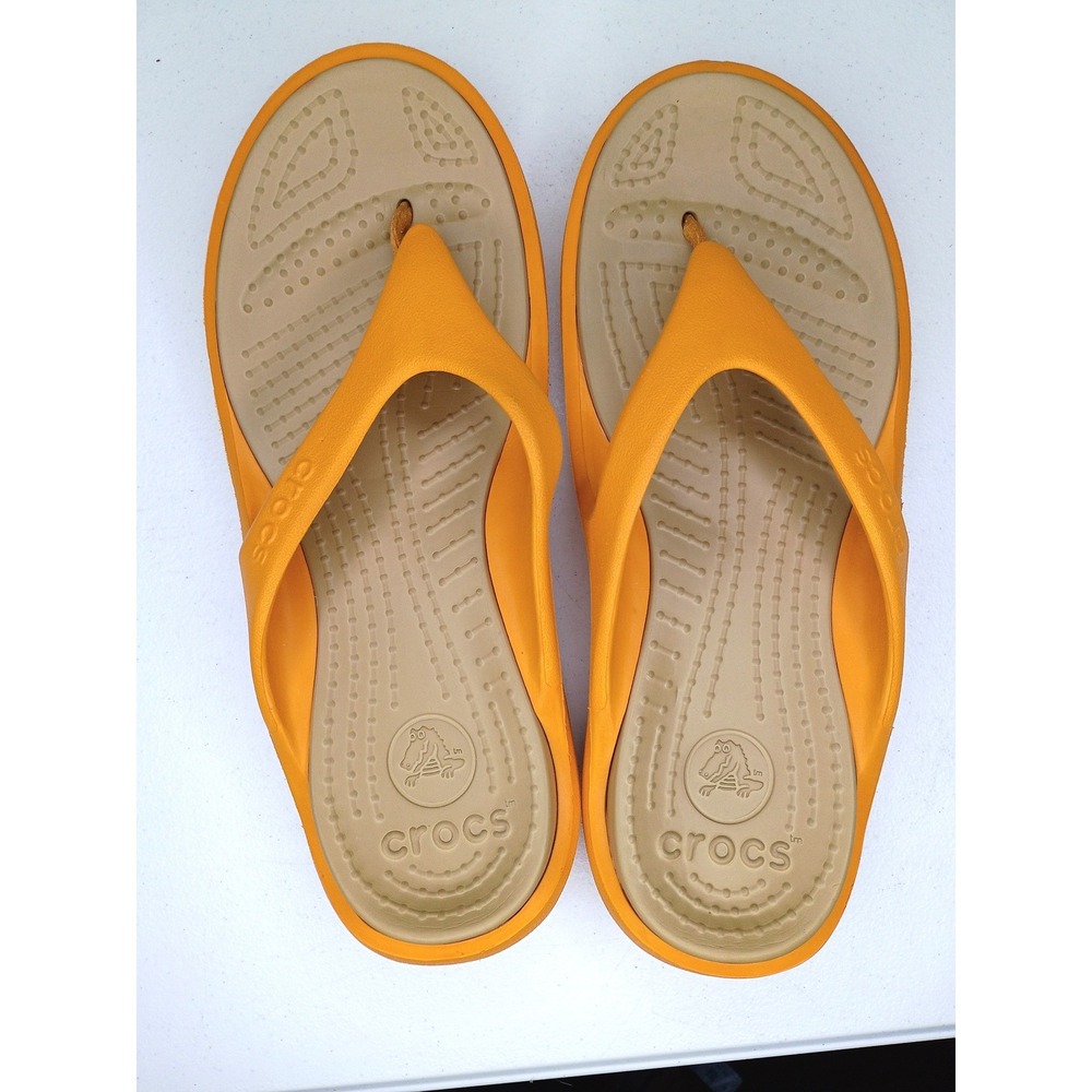 Crocs Thong Sandals Men's Size 12 Orange Flip Flops - Picture 5 of 8